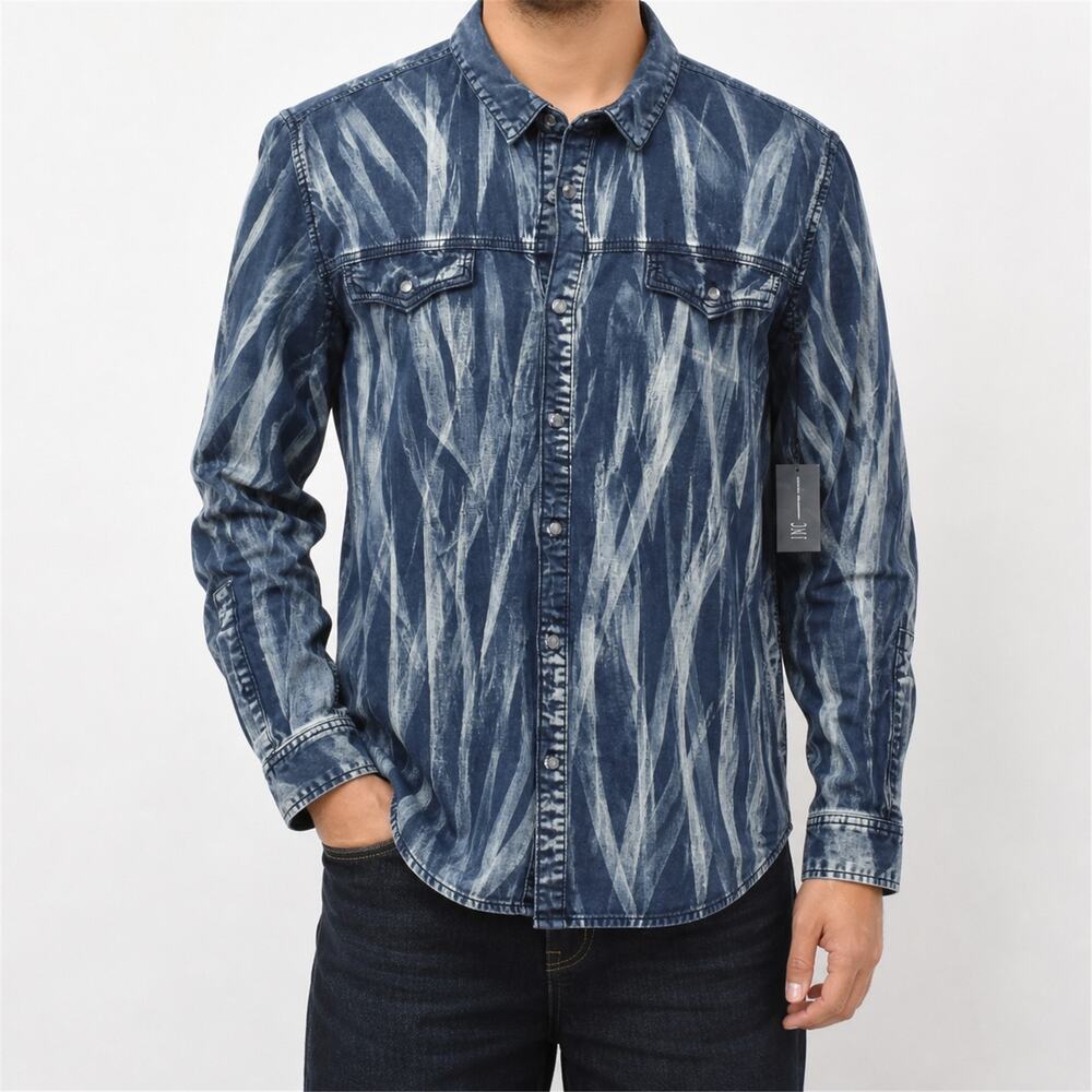 NEW INC International Concepts Shirt Mens 2XL Blue White Denim Western
